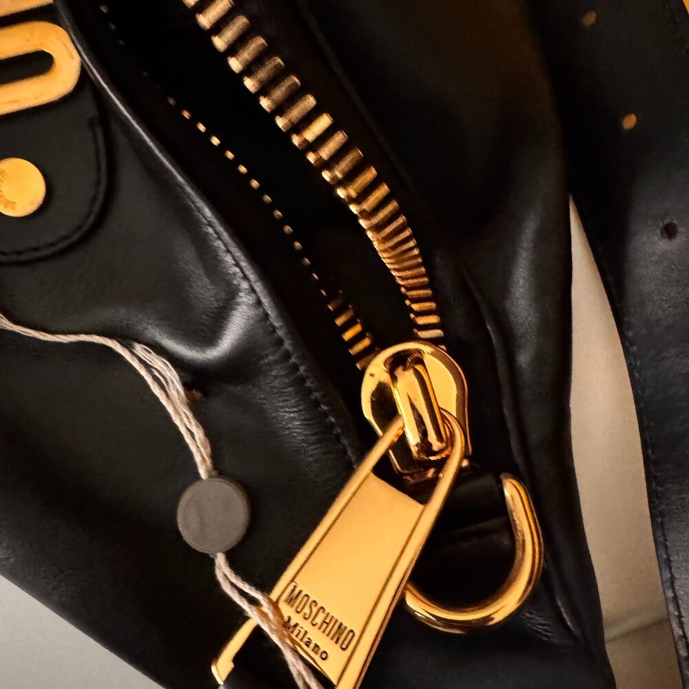 Moschino Milano Black Leather Shoulder Bag w/ Gold Hardware – Authentic